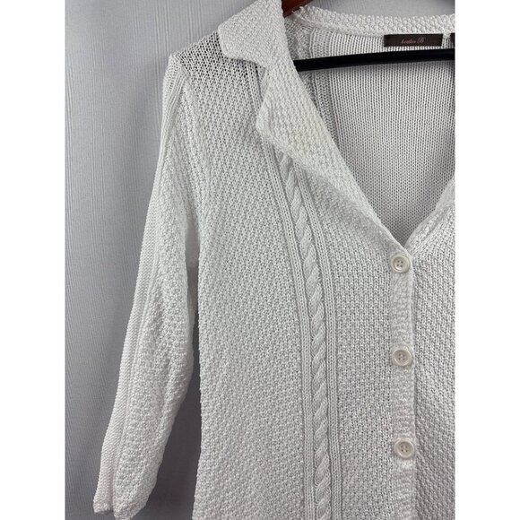Heather B. Womens White Textured Knit Cardigan Sweater Size S 100% Cotton Button - Picture 3 of 5